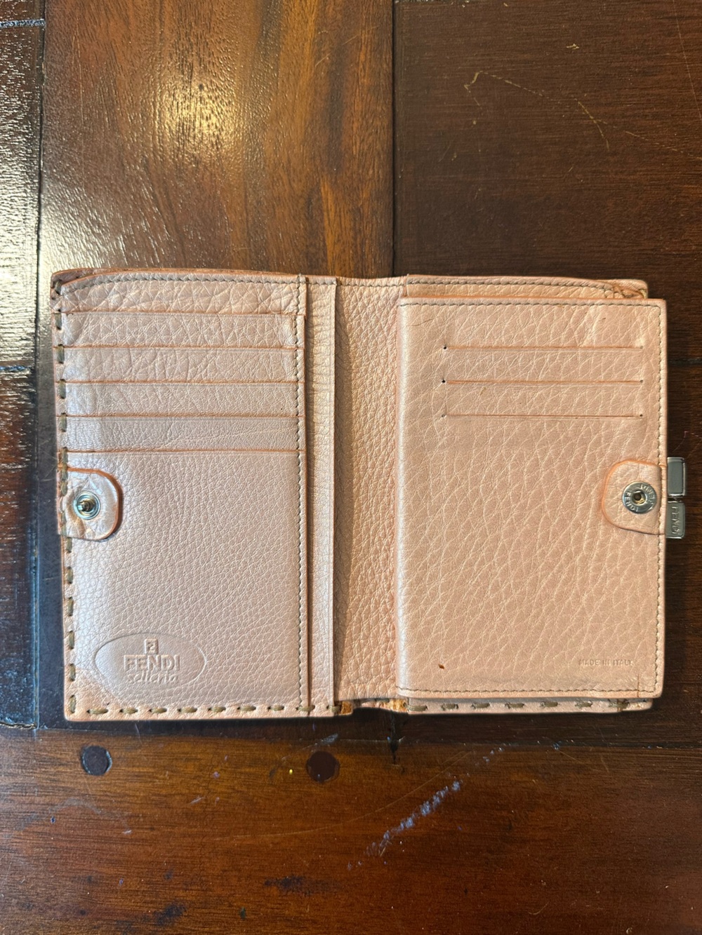 Fendi Selleria Blush Leather Snap, Kisslock Wallet with Silver Hardware - Picture 6 of 10